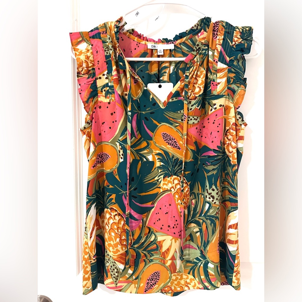 Tropical Paradise Ruffle Blouse by DR2 Anthropologie ~ NWT